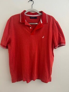 Nautica Men's Orange Polo with White Trim